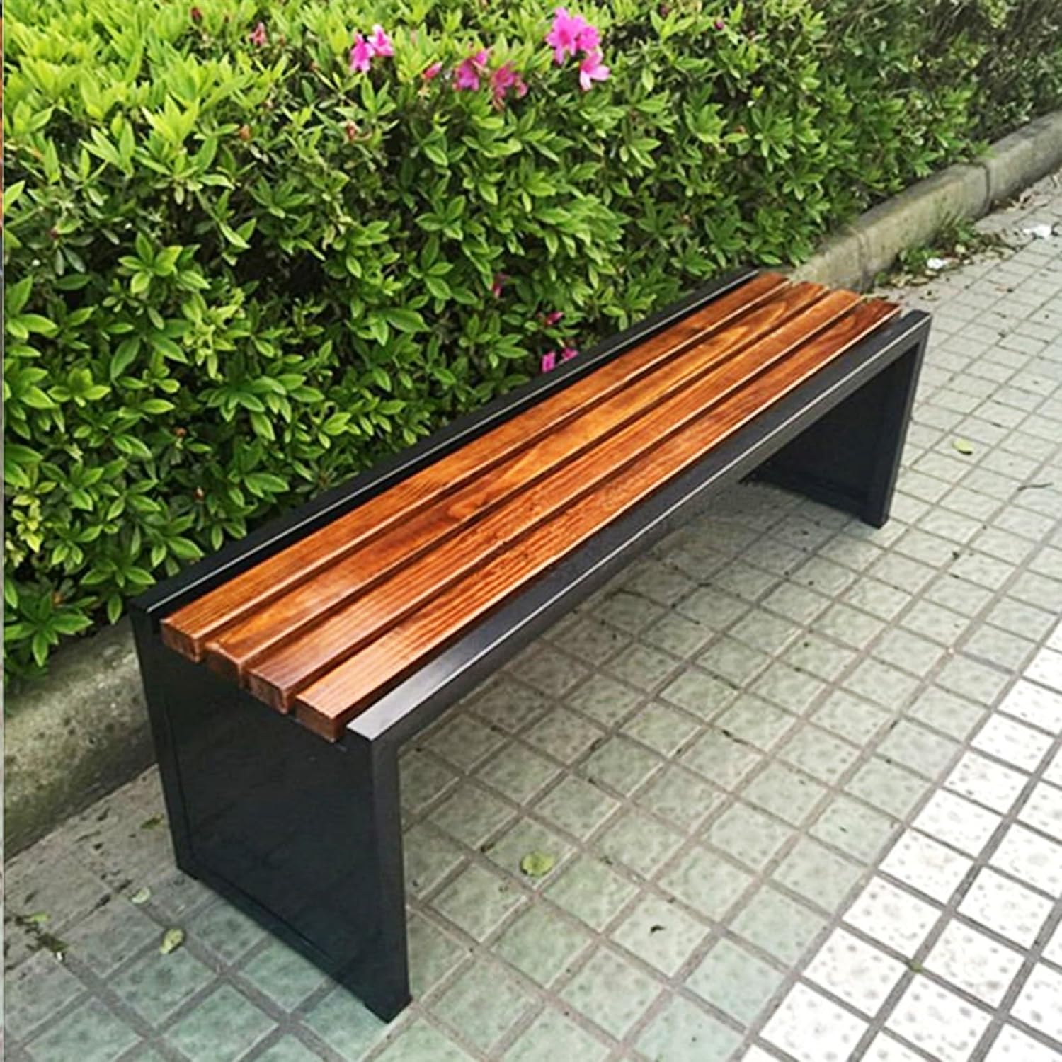 Metal Outdoor Garden Bench, Lawn Bench Park, Backless Bench for Park Backyard, Slatted Seat Design, Patio Bench Chair for 2-3 People(White+Multi-Colored,100cm)