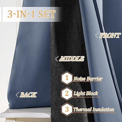 Miniatura 4 de RYB HOME Cortinas acústicas opacas, tratamiento de ventanas con privacidad, cortinas aislantes térmicas, juego de cortinas 3-en-1 para guardería,