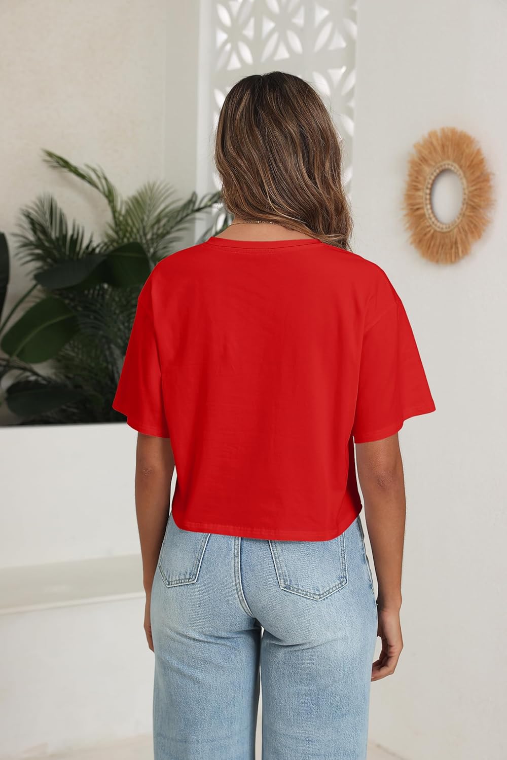 PRIMODA Women's Oversized Crop Tops Boxy V Neck Short Sleeve Cropped T Shirts Loose Summer Workout Crop Tee Tops - Image 4