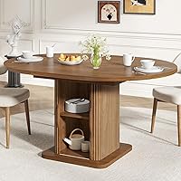 Woemtoric Extendable Round Dining Table for 4-8, 59" Oval Kitchen Table with Storage, Modern Farmhouse Walnut Wood Grain