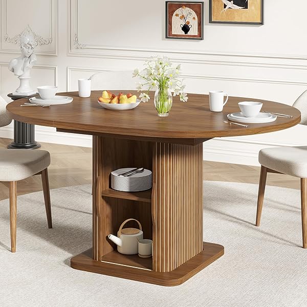 Fluted Wood Expandable Dining Table