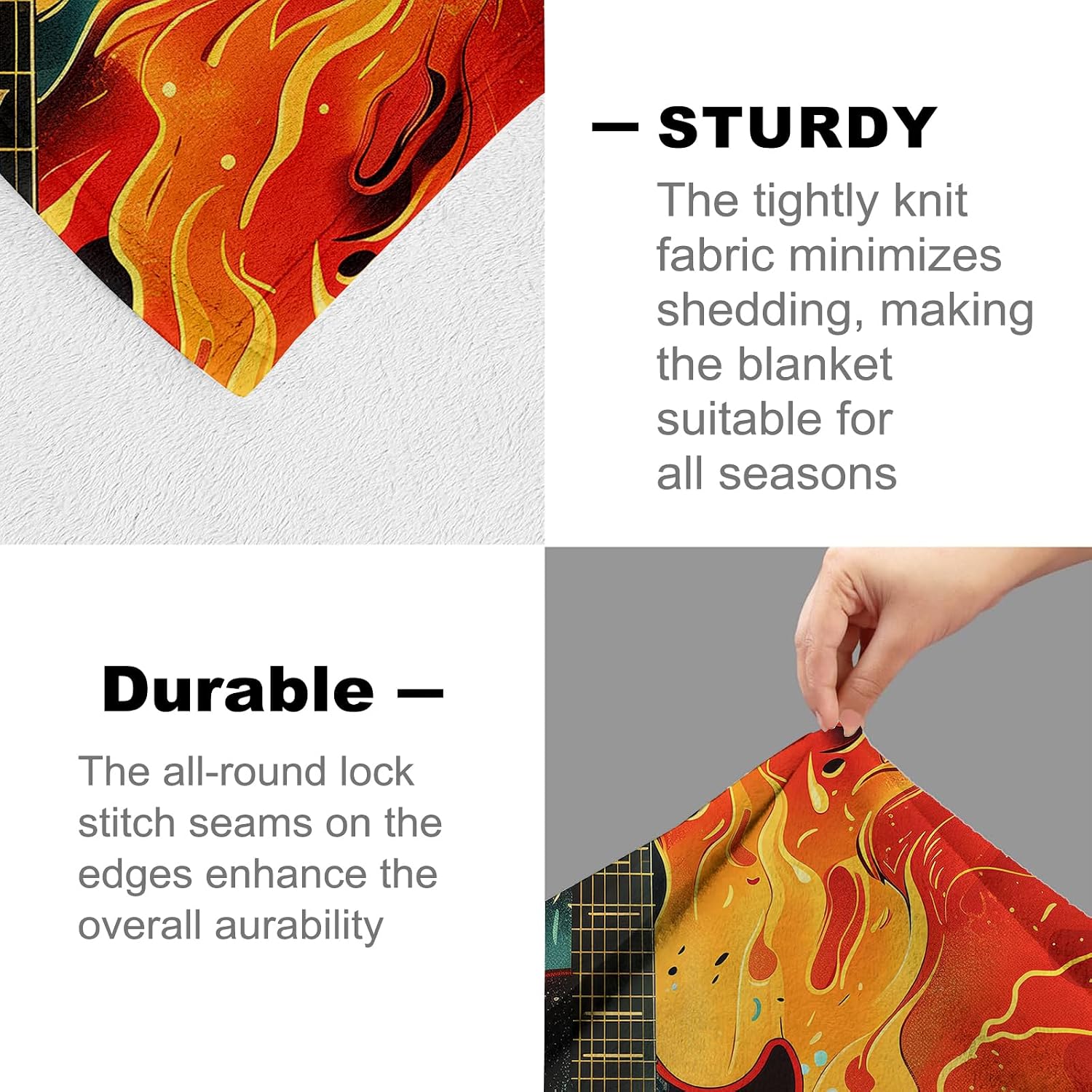 Guitar Blanket for Kids Men Women, Flannel Guitar Blankets Gifts, Guitar in Fire and Lightning Throw Blanket for Sofa Couch Bed Living Room Soft Warm Cozy Guitar Decor 60" x 50"