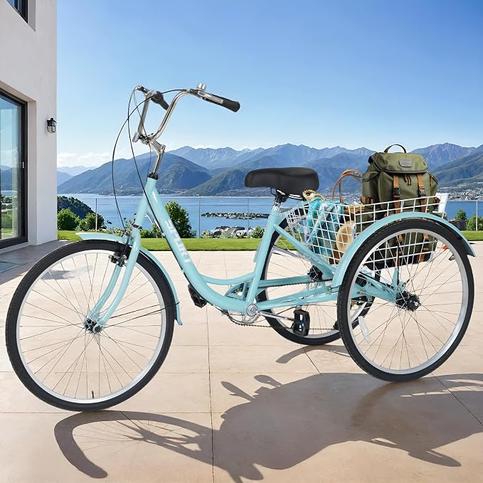Triciclo adulto 26 pulgadas, 7 velocidades, asiento acolchado y cesta grande miniatura 9