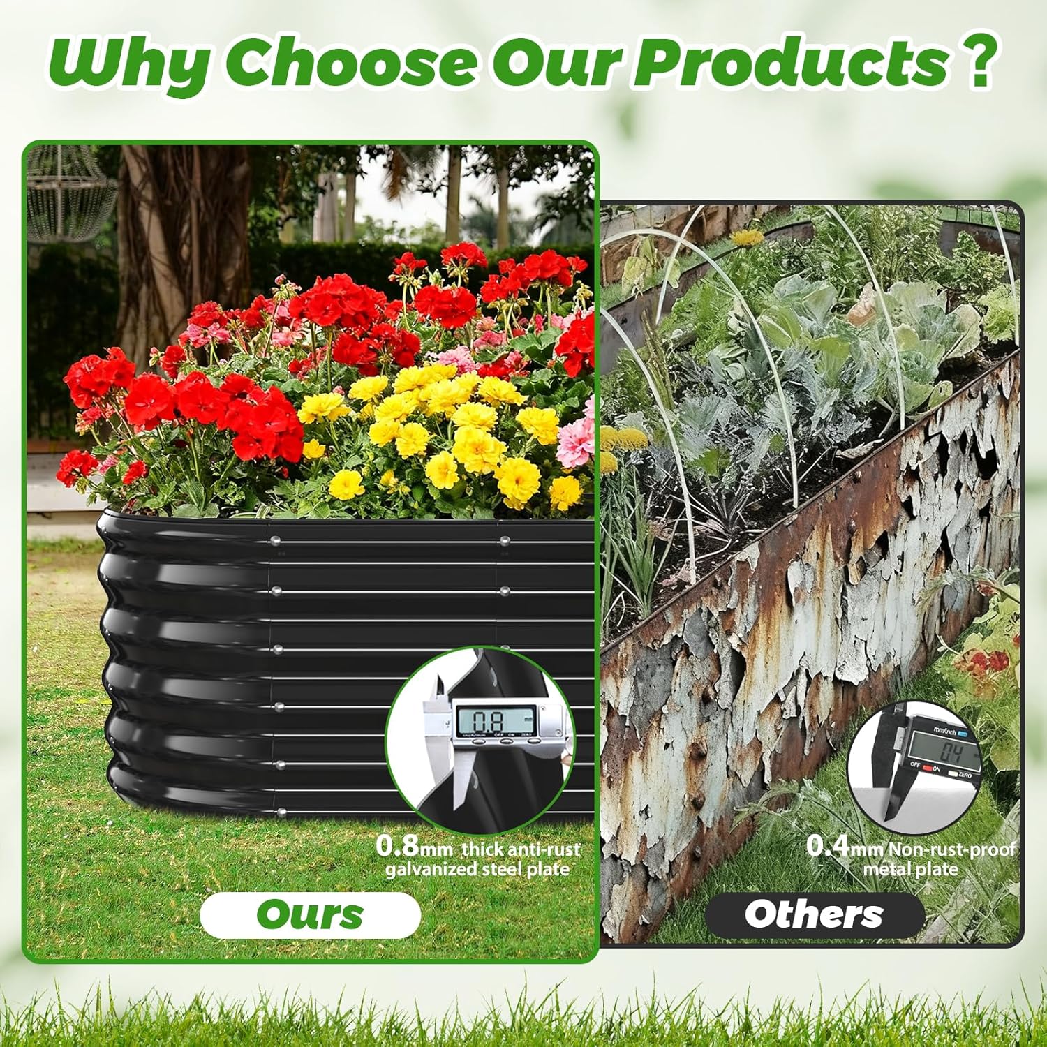 YSEJOMP 17" Tall Outdoor Garden Raised Garden Bed Kits, 5ft X 2ft Oval,0.8MM Thick Metal Raised Planter Bed/Ground Planter Box for Variety of Flowers,Herbs,Vegetables (Black, 60X24X16.5 Inches)