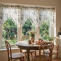 Vista 4 de jinchan Cenefa con estampado floral para ventanas de 36 pulgadas de largo, cenefas de cocina de lino para filtrar la luz campestre, tratamiento