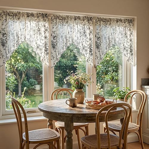 Miniatura 4 de jinchan Cenefa con estampado floral para ventanas de 36 pulgadas de largo, cenefas de cocina de lino para filtrar la luz campestre, tratamiento