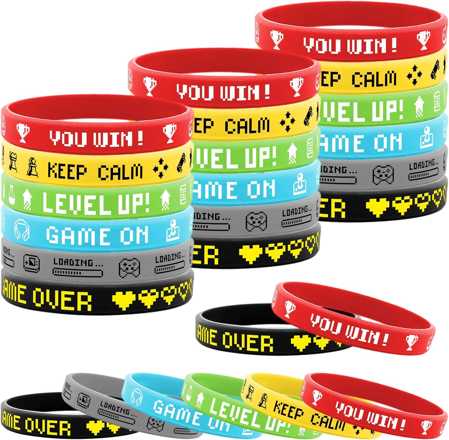 Lesnala 48 PCS Video Game Rubber Bracelet Gamer Silicone Wristband for Theme Party Supplies Decorations Kids Teenagers and Adults Birthday Present 6 Styles