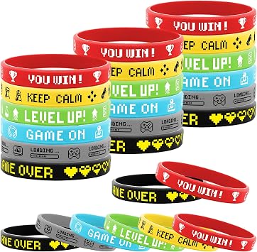 Lesnala 48 PCS Video Game Rubber Bracelet Gamer Silicone Wristband for Theme Party Supplies Decorations Kids Teenagers and Adults Birthday Present 6 Styles