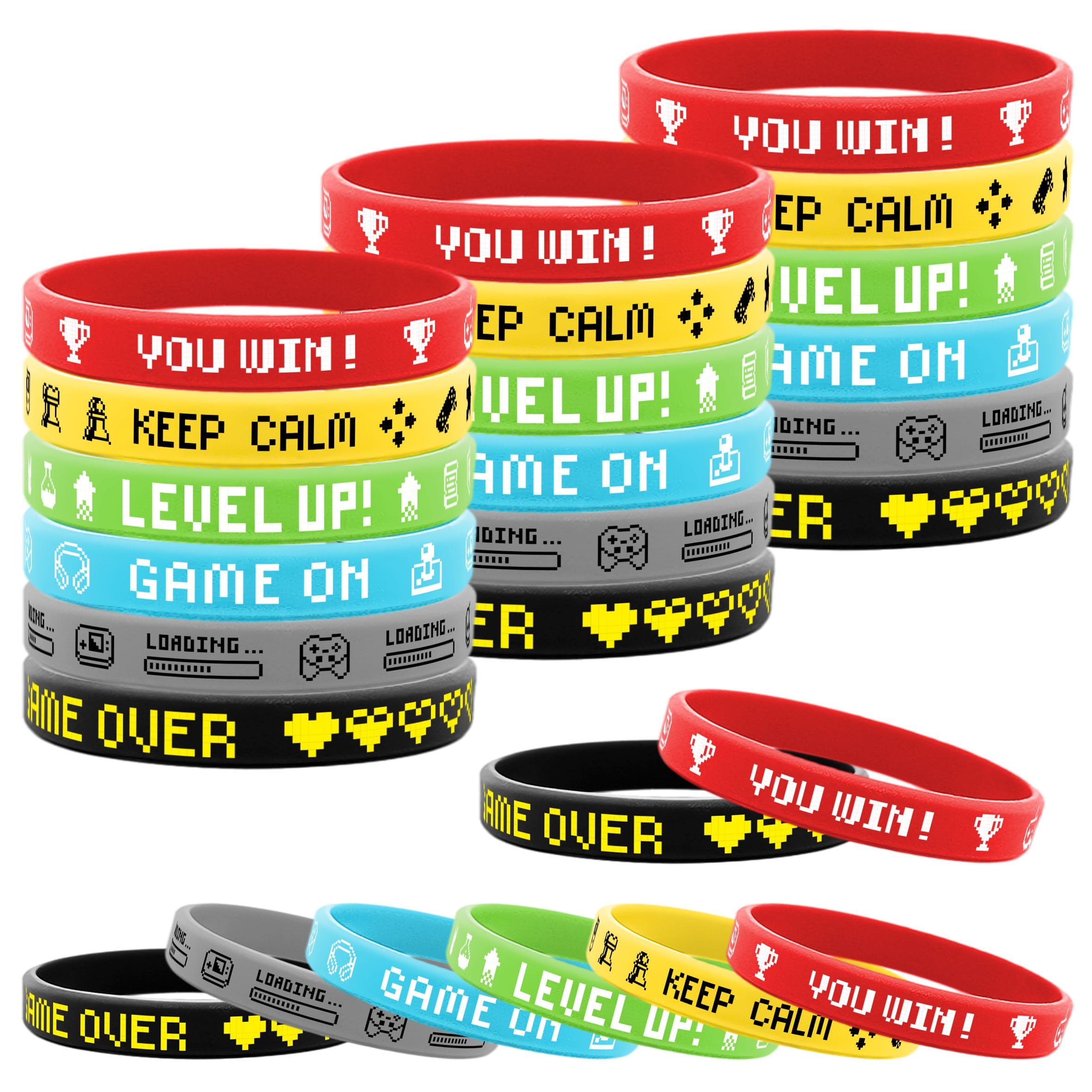 Lesnala 48 PCS Video Game Rubber Bracelet Gamer Silicone Wristband for Theme Party Supplies Decorations Kids Teenagers and Adults Birthday Present 6 Styles
