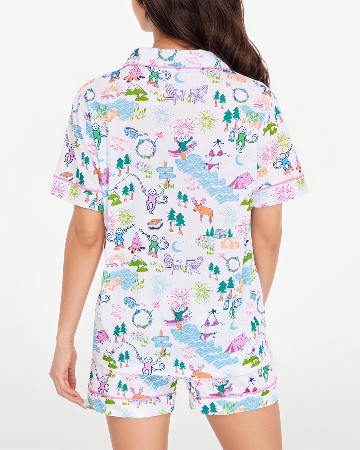 Women's Pajamas Set Button Down Ladies Summer Pajamas Monkey Printed Sleepwear Short Sleeve 2 Pc Pjs for Birthday Gift - Image 6