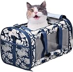 Porte-bébés doux pour petits chiens, chats, chiots, transporteurs aériens approuvés porte-béton, sac à main de voyage & Siège auto (Grande: 19" x 11" x 11", Imprimé floral bleu)