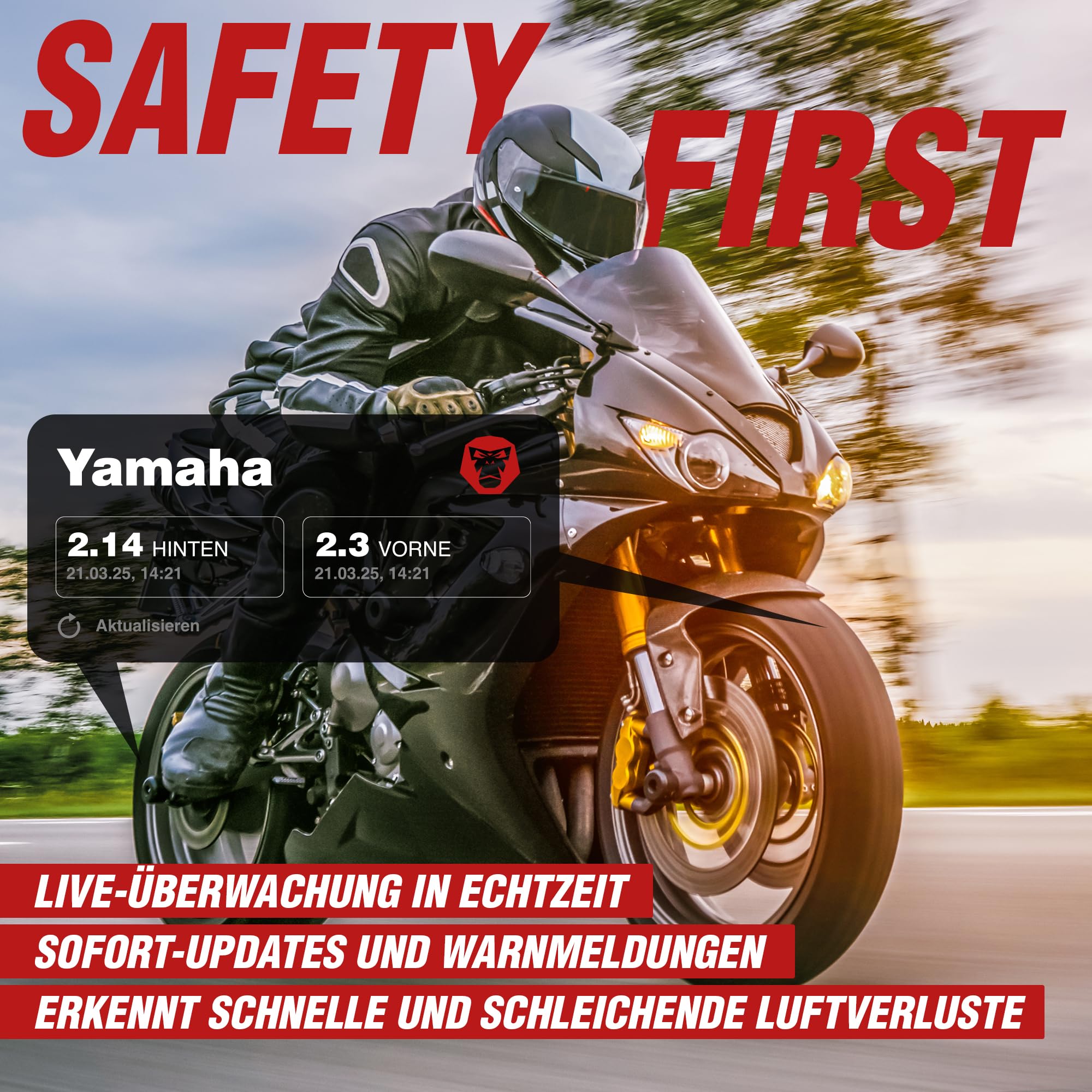 RDKS Sensoren - Präzises Reifentemperatur- und Reifendruckkontrollsystem Motorrad, 2 x TPMS Reifendrucksensor 3,5" Ventil, Bluetooth 5.0, Navigation, Tracking, Routenplanung, Made in Germany | Spezifikationen: Bluetooth: v5.0