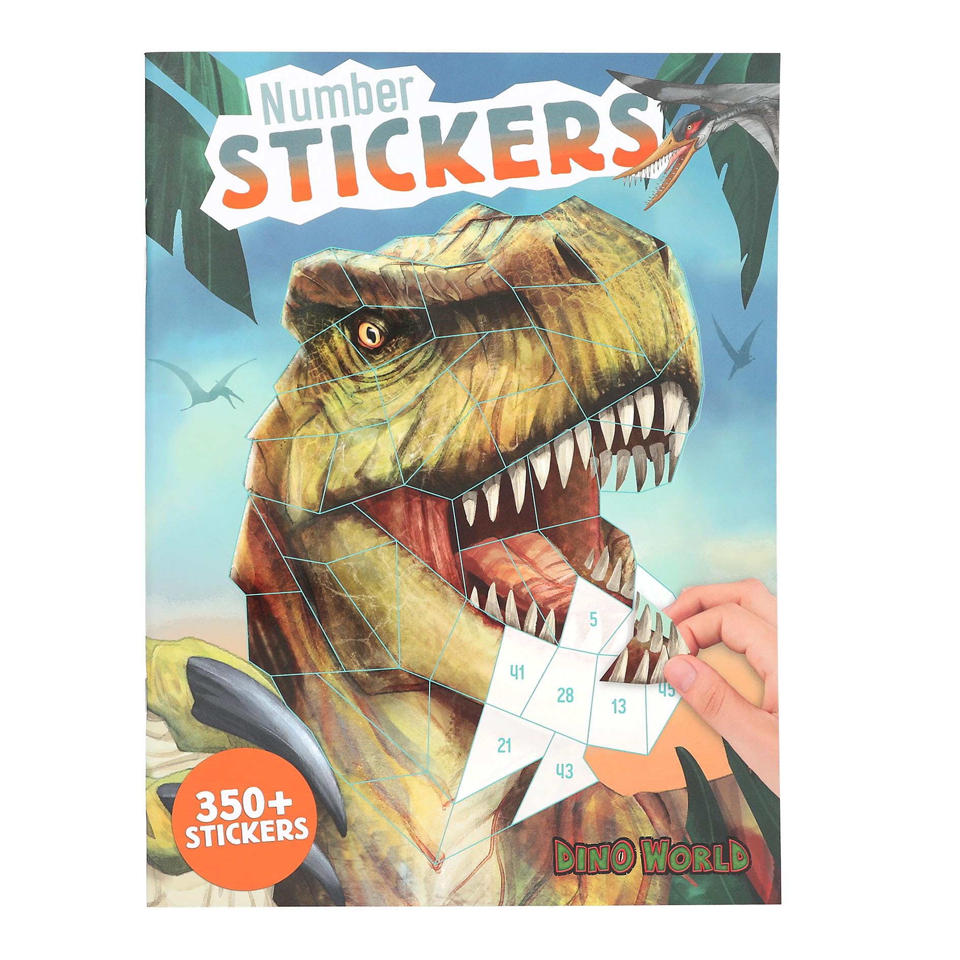 Depesche 13243 Dino World Number Sticker Book with 16 Pages for Designing Dinosaur Motifs by Numbers Includes 8 Sticker Sheets