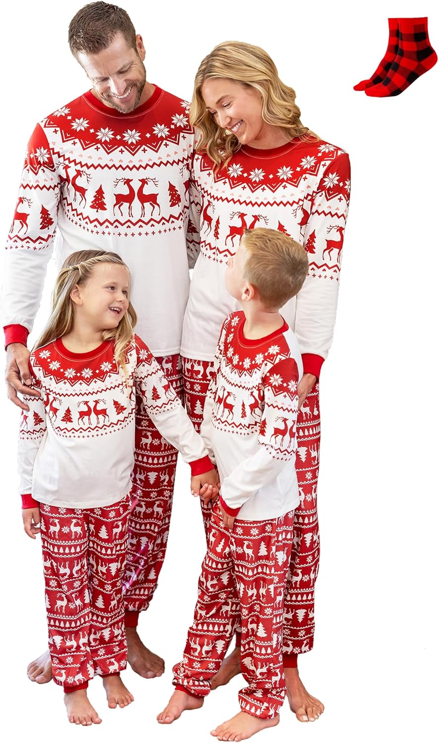 PATPAT Christmas Family Matching Pajama Sets Includes Christmas Socks - Perfect for Family Photos & Holiday Celebrations