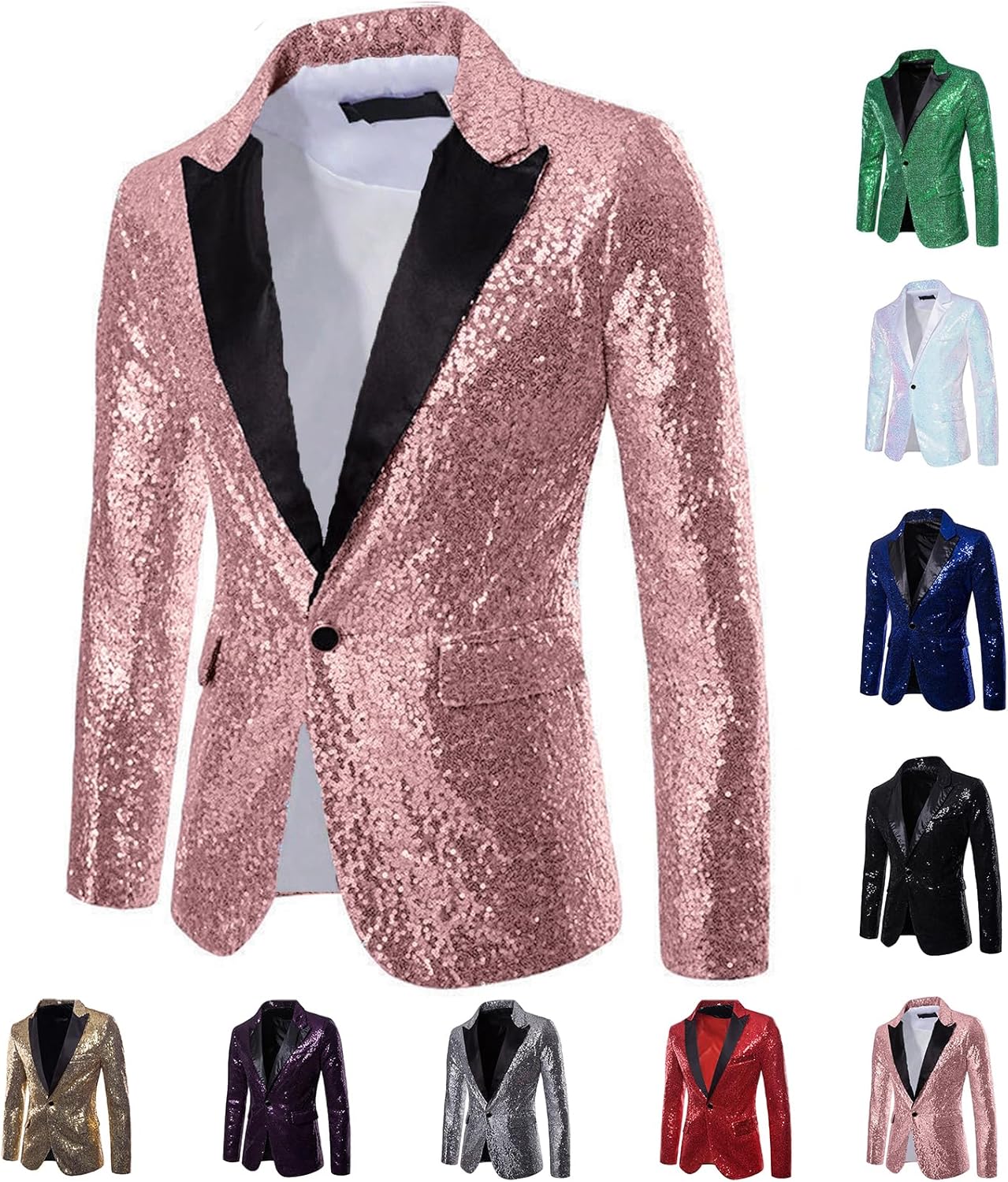 Men's One Button Sequin Dress Suit Jacket Party Festival Tuxedo Sport Coat- Formal & Semi - Formal Prom