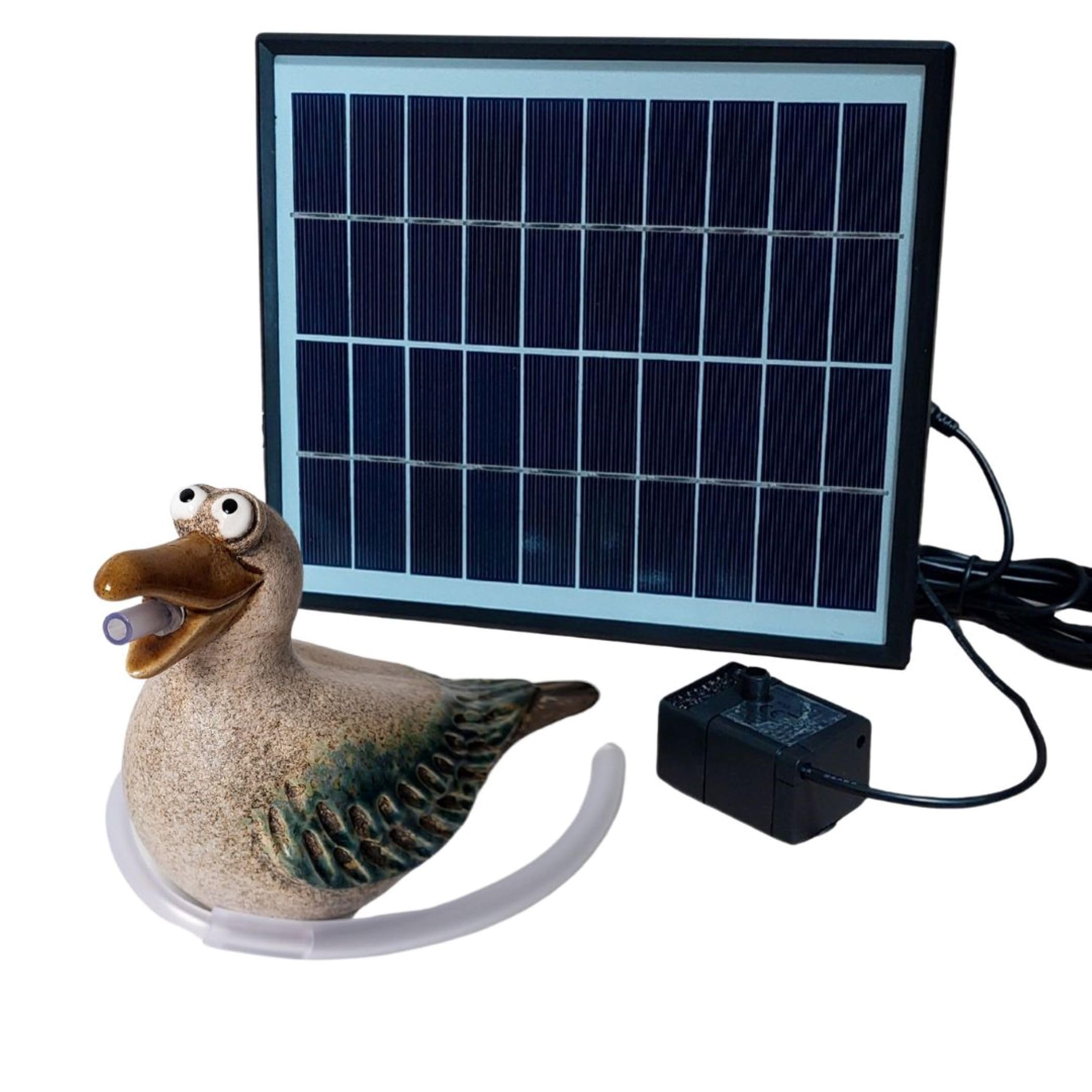 Storm's Gartenzaubereien Wasserspeier mit Akku - Solarpumpe Möwe für Teiche - Miniteiche - Keramik Tierfigur mit Akku-Pumpe - Maritime Deko für Garten und Balkon, Solarbrunnen