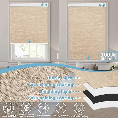 Miniatura 4 de Persiana enrollable motorizada para ventana con cenefa de ancho personalizado (21 a 95 pulgadas), persiana inteligente con control remoto compatible