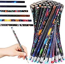Geyee 36 Pcs Space Pencils Hawaiian Shark Themed Party Favors Assorted Novelty Fun Wood Writing Pencils with Erasers for Birthday Party Teacher Supplies(Space)
