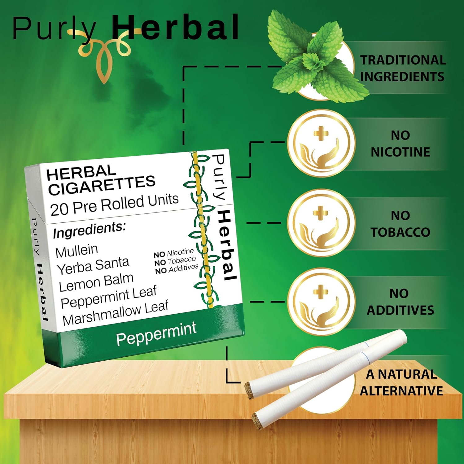 Herbal Cigarettes | Peppermint | 20 Herbal Cigarettes | Tobacco & Nicotine Free | Premium Blend