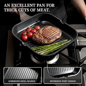 Kikcoin 16Pcs Ceramic Pots and Pans Set Non Stick, Includes a 9.5 Grill Pan, Induction Kitchen Cookware Sets, Black Nonstick RV Kitchen Camping Cooking Sets Stackable (PTFE, PFOS, PFOA Free)