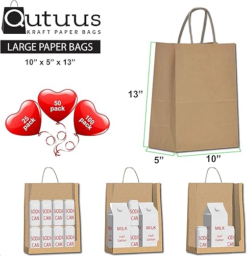 Miniatura 6 de Qutuus Bolsas de papel para compras con asas, paquete de 200 bolsas grandes y medianas de 10 x 5 x 13 y 16 x 6 x 12 pulgadas