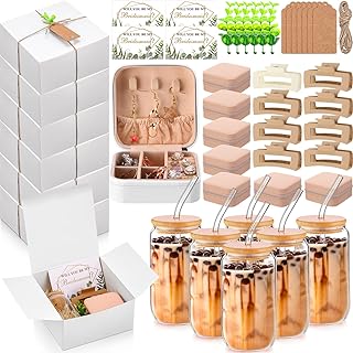 Quelay 56 Pcs 8 Set Bridesmaid Proposal Gift Set, 15 oz Glass Cup, Box, Square Clips, Will You Be My Bridesmaid Invitation Card Gift Box for Bridal Shower Bachelorette Party(Pink)