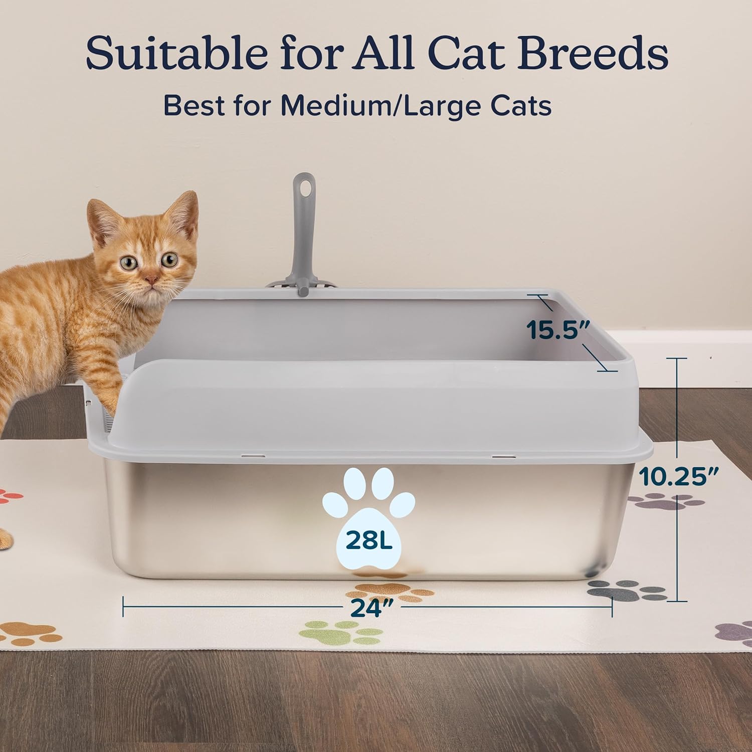 Stainless Steel Cat Litter Box with Lid - Large Litter Box with High Sides and Scoop Included - Easy to Clean, Leak-Proof, Anti-Odor Litterbox for Medium to Large Sized Cats - Pet Supplies by PETMAKER