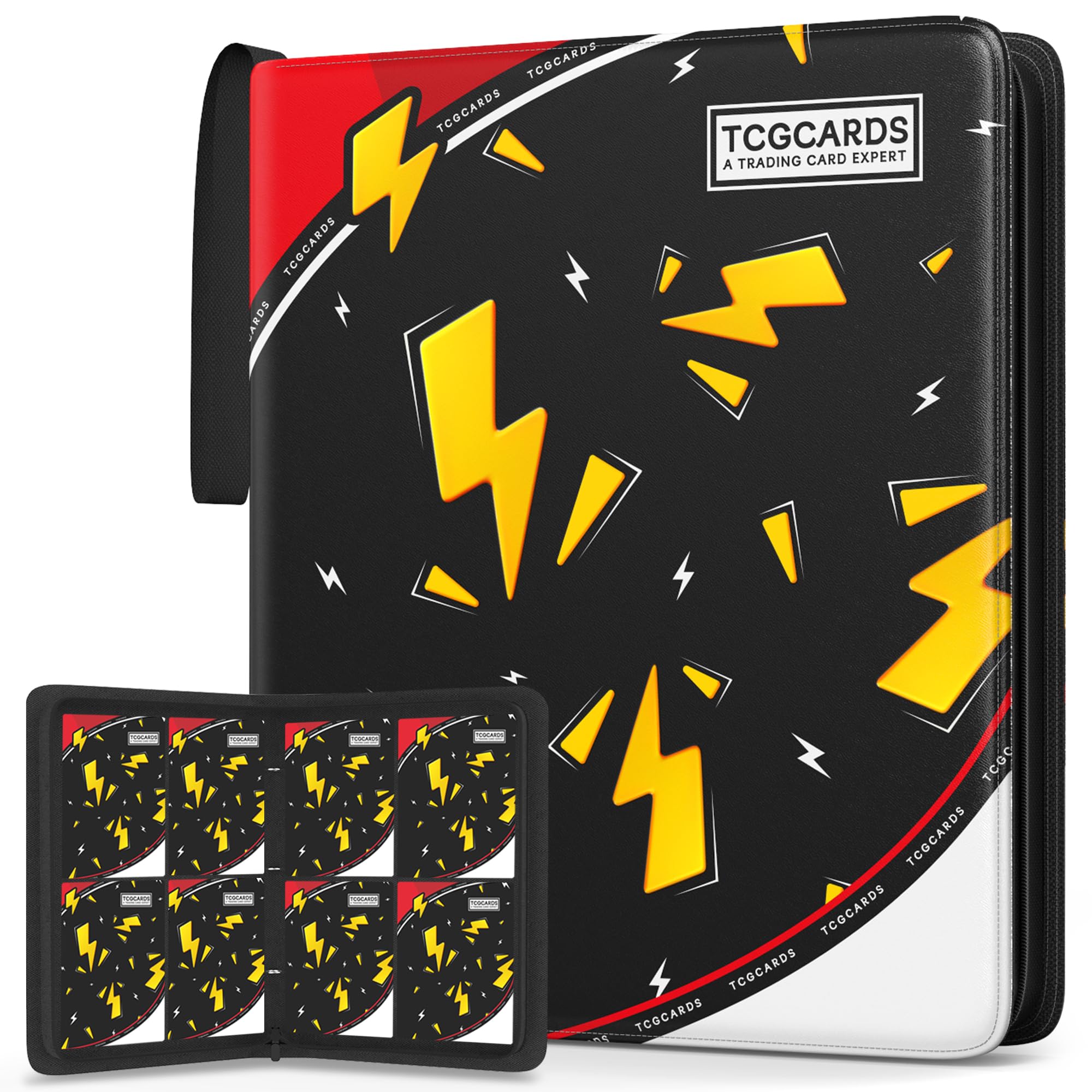 Trading Card Binder 4 Pocket,Card Binder 400 Pockets,Card Book Holder Cards with 50 Removable Sleeves,3-Ring Zip Design MTG/TCG/Sport Collectible Trading Card Albums Gifts (Black-) — image 1