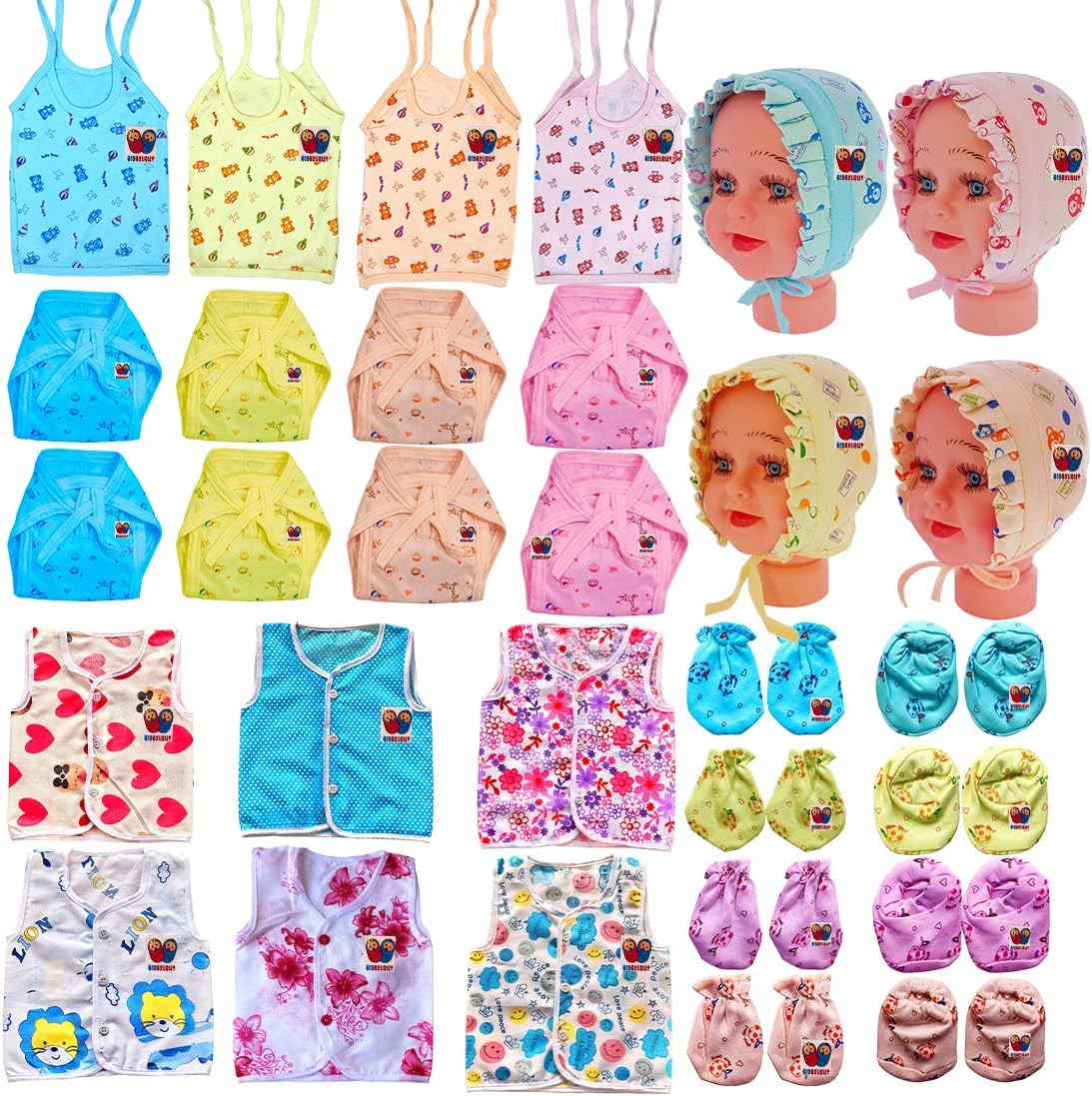 Unisex-Child Cotton Printed Clothing Set (Multicolour_0-6 Months)