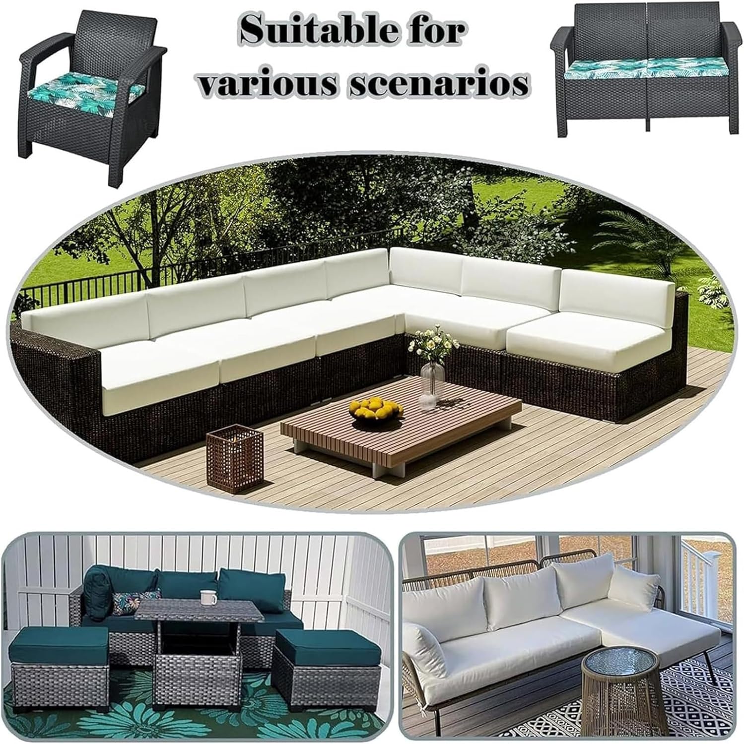 Waterproof Outdoor Cushion Covers with Zipper - Replacement Seat Covers for Patio Furniture & Chairs Cushion | All-Weather Protection(White,19.7x17.7x4in(2pc))