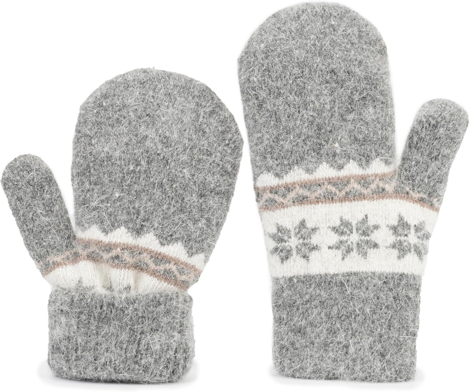 Mealah Kids-Winter-Knit-Mittens Boys-Girls Outdoor-Warm-Soft Snowflakes-Gloves Stretchy for 5-10Years Kids