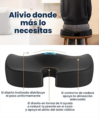 Miniatura 3 de Everlasting Comfort - Cojín de asiento para silla de oficina, cojín de coxis, almohada de ciática para sentarse (negro)
