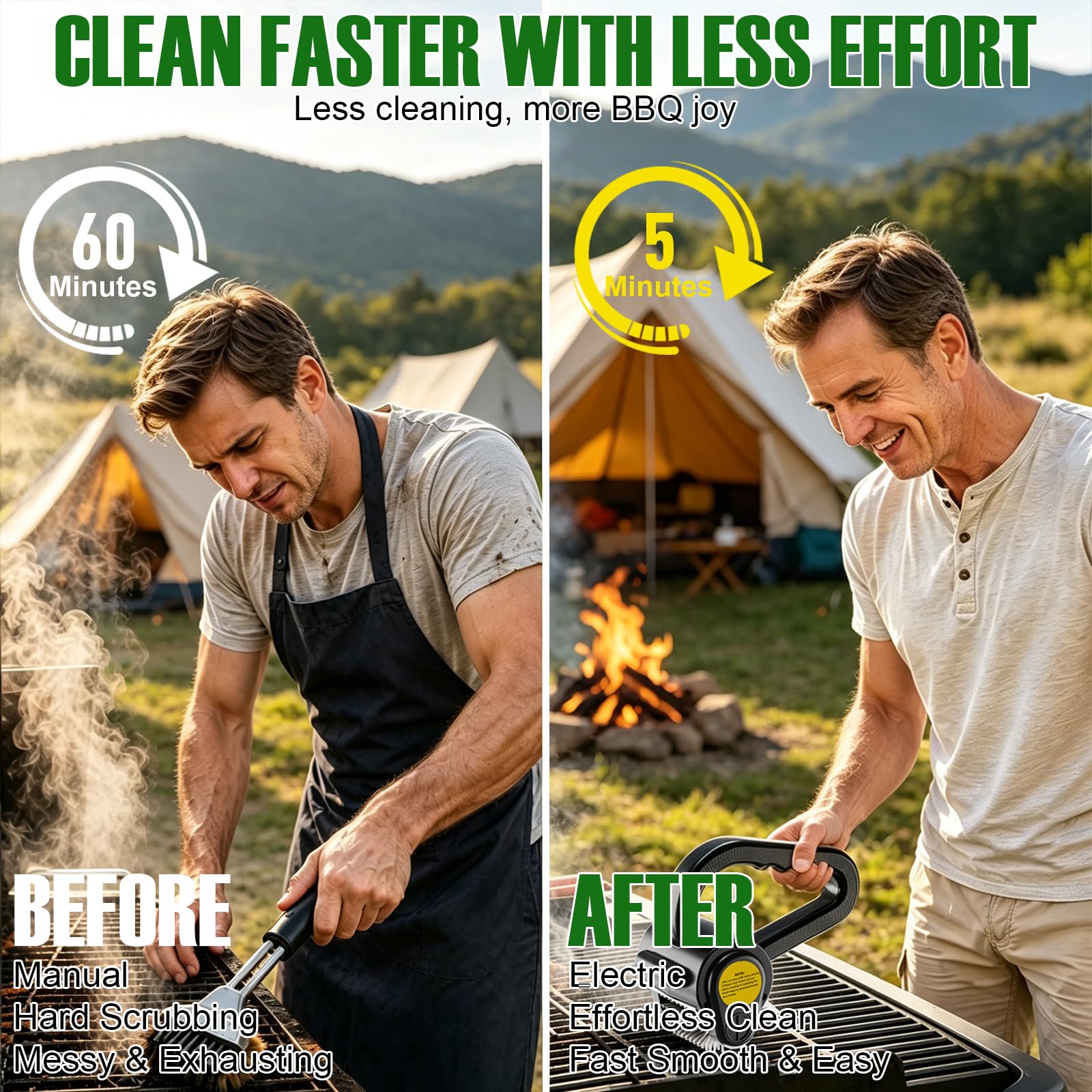 Cepillo eléctrico para parrilla al aire libre, limpiador de parrilla recargable de 4400 mAh con luz LED/pantalla, cepillo de limpieza inalámbrico de 150 minutos de tiempo de funcionamiento para