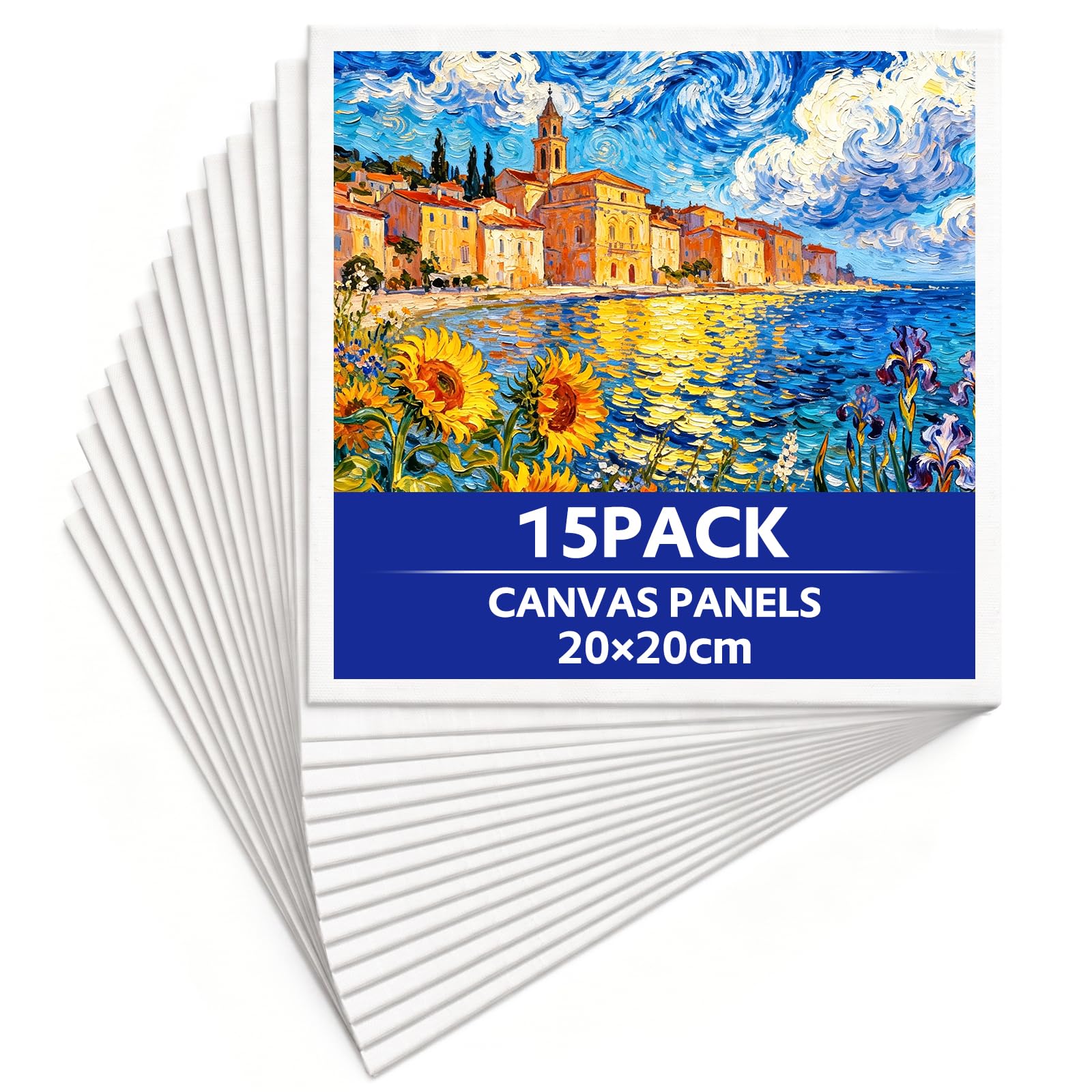 RITOLLO 15 Pack Canvas Panels 20x20cm (8x8 Inch) Square – Blank Canvas Boards for Acrylic Painting, Oil & Watercolour, Painting Canvas for Artists, Students & Hobby Painters (15, 20x20 cm)