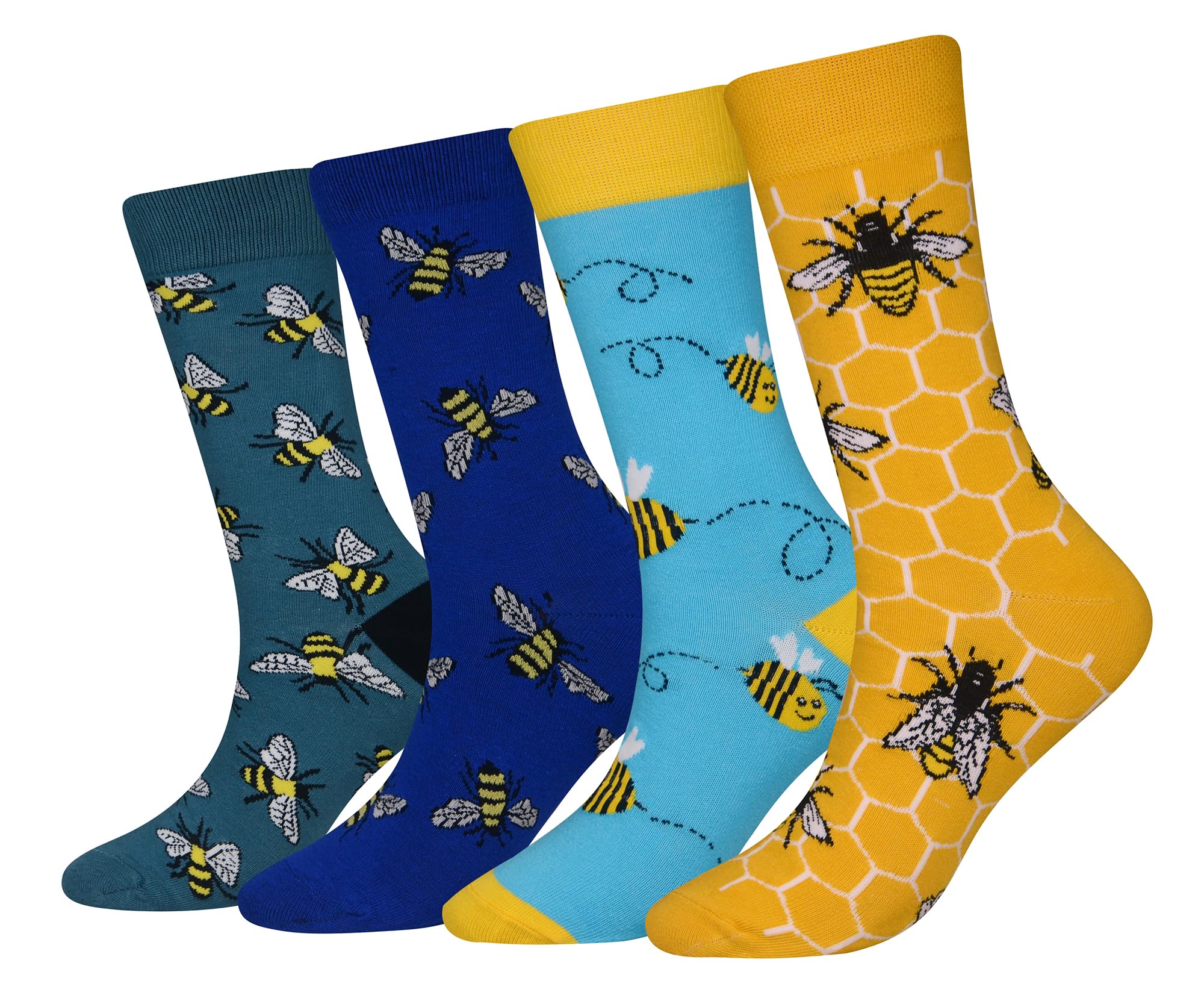 Cansok Men's Multicolor - Bee Animal Bee Honeybee Socks Gift Funky Novelty Dress Crew Socks (Bee - 4 Pairs)