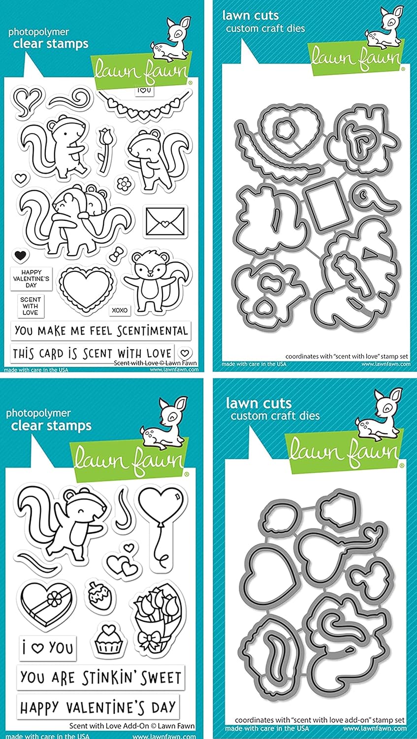 Lawn Fawn - Scent with Love & Scent with Love Add-On Clear Stamps and Dies Sets - Four Item Bundle