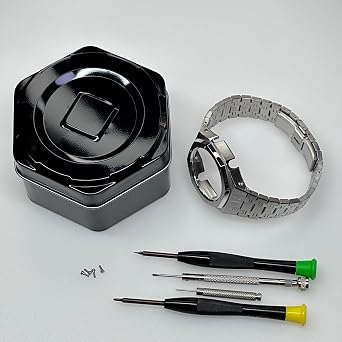 CasiOak Modification Kit – Compatible with Casio GA-2100/GA-B2100 – Full Metal Stainless Steel Bezel and Bracelet Set – Octagonal Design, DIY Upgrade Kit with Installation Tools