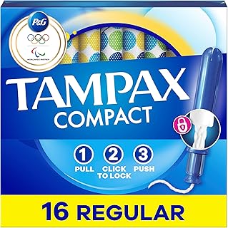 Tampax Compact Pearl Tampons, with LeakGuard Braid & Extendable Applicator, Regular Absorbency, Compact Extendable Applicator, Unscented, 16 Count (Packaging May Vary)