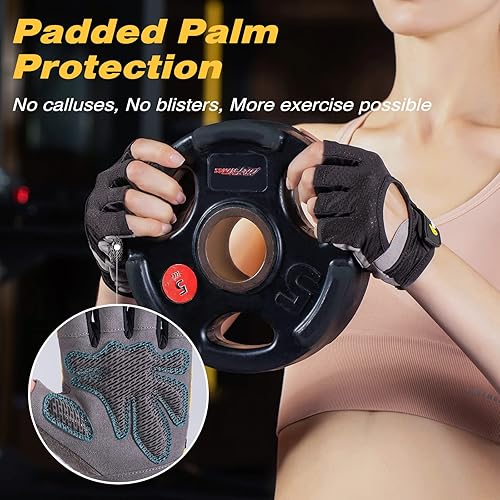 Miniatura 8 de Guantes de entrenamiento para mujeres y hombres, palma acolchada antideslizante para levantamiento de pesas, guantes de gimnasio ligeros sin dedos