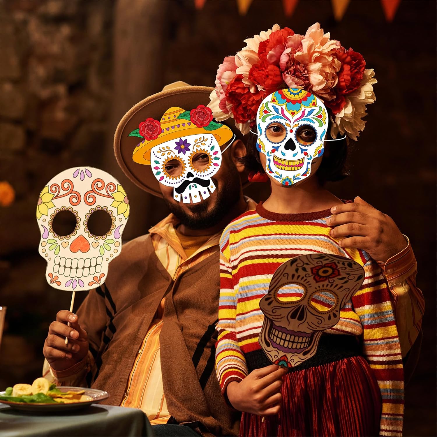 Eternity sky 36 Pack Day of The Dead Sugar Skull Masks - Halloween DIY Coloring Paper Craft Kit with Pens for Kids Dia De Muertos Activity