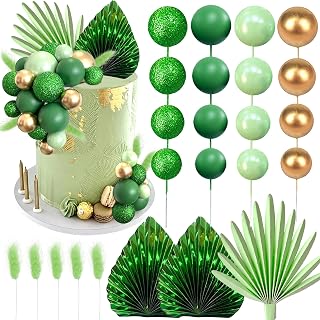 Balls Cake Toppers Palm Leaves Cake Decorations for Birthday Wedding Baby Shower Party Supplies (Green)