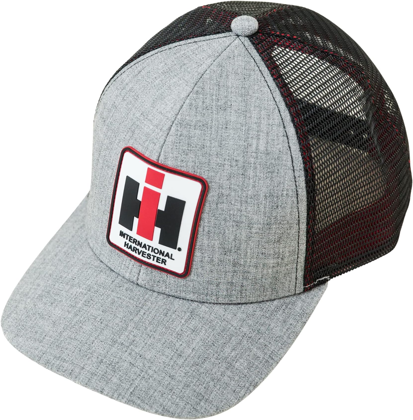International Harvester Trucker Cap, IH Heathered Grey with Logo Patch. Mesh Back, Snapback, Officially Licensed, Grey/Black One Size-X-Large