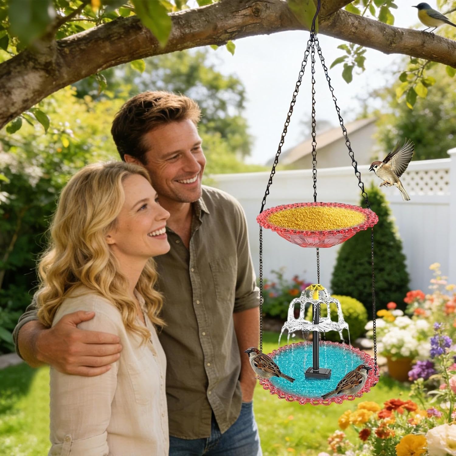 Solar Fountain for Bird Bath - Solar Pump Foods Bowl - Outdoor Bird Bath with Water Pump | for Hummingbird Robin Sparrow Terrace Pillars Patio Yard Balcony Courtyard