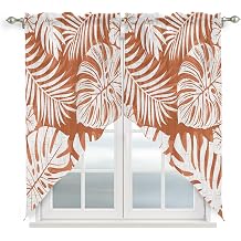 Palm Tree Monstera Swag Curtains Valance For Kitchen Windows, Amber Orange Leaf Boho Botanical Tropical Wide Rod Pocket Curtain Drapes, Bathroom Cafe Light Filtering Drapery Panels 72"W x 45"H