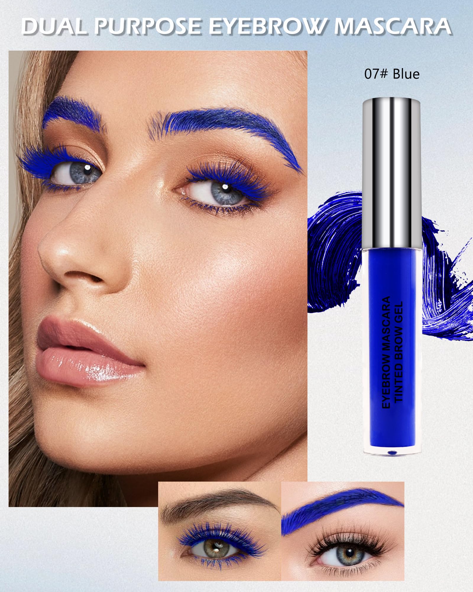 Blue Colored Mascara for Eyelashes Eyebrows, Tinted Brow Mascara