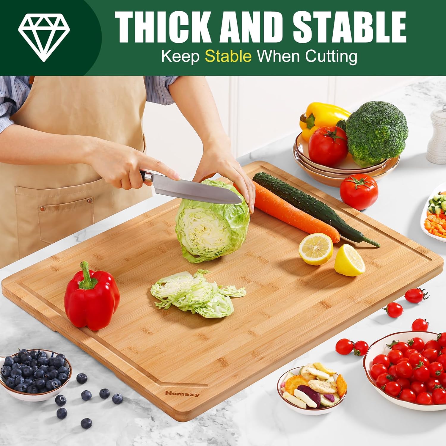 Homaxy Extra Large Organic Bamboo Cutting Boards for Kitchen, 24"x18" Wooden 3XL Cutting Board with Juice Groove and Handles, Charcuterie Butcher Block Wood Serving & Chopping Board - Pre Oiled