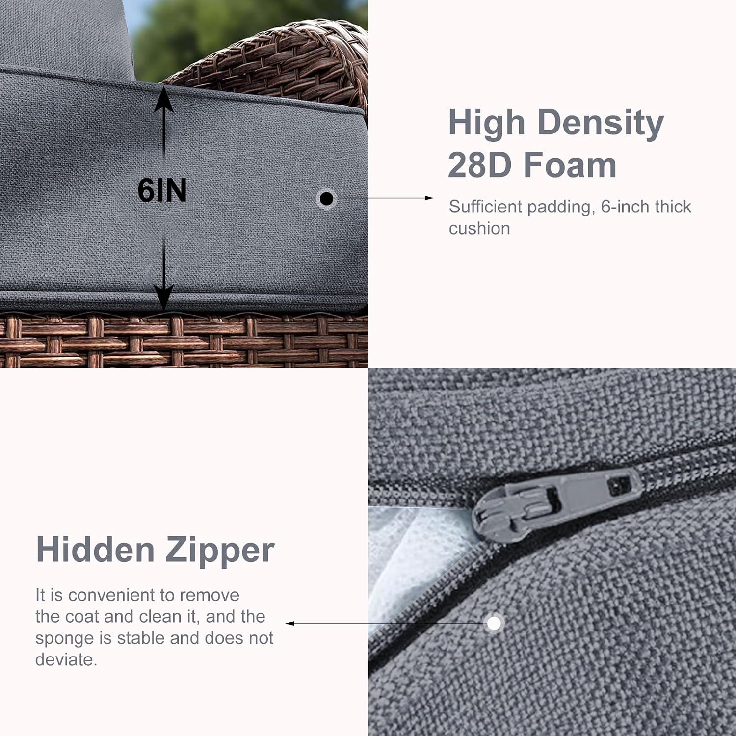 Wicker Rocker Cushions, 24×24×21" Thickened Water-Repellent Patio Furniture Replacement Cushion, Patio Chair Cushions for Wicker Rattan Wood Metal Chair Glider Rocker (5, Dark Gray)