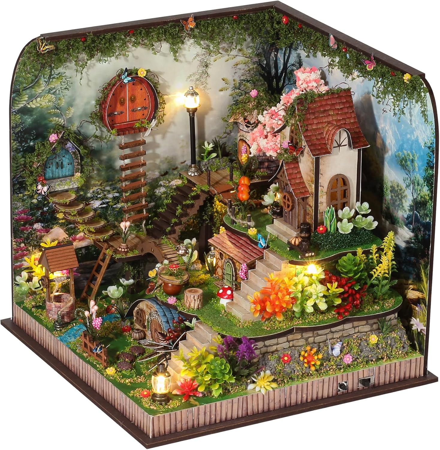 DIY Miniature Dollhouse Kit, Forest Fairyland with Cherry Blossom Tree, Tiny House Building Kit for Adults DIY Crafts Birthday for Family Friends