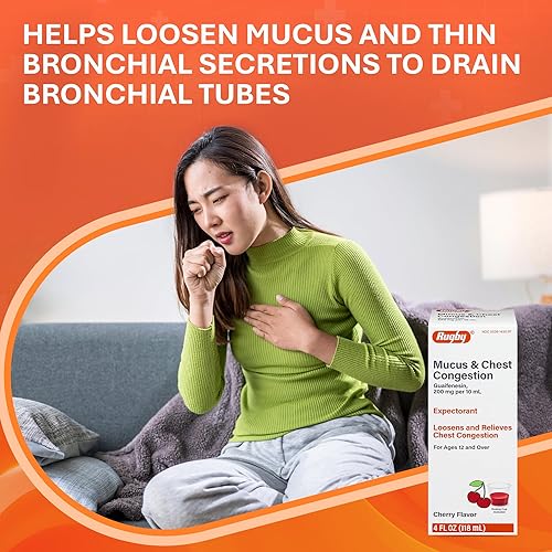 Miniatura 4 de Jarabe para la tos con mucosidad y congestión en el pecho Rugby, expectorante con guaifenesina 200 mg, sabor a cereza - 4 fl oz (1 paquete)