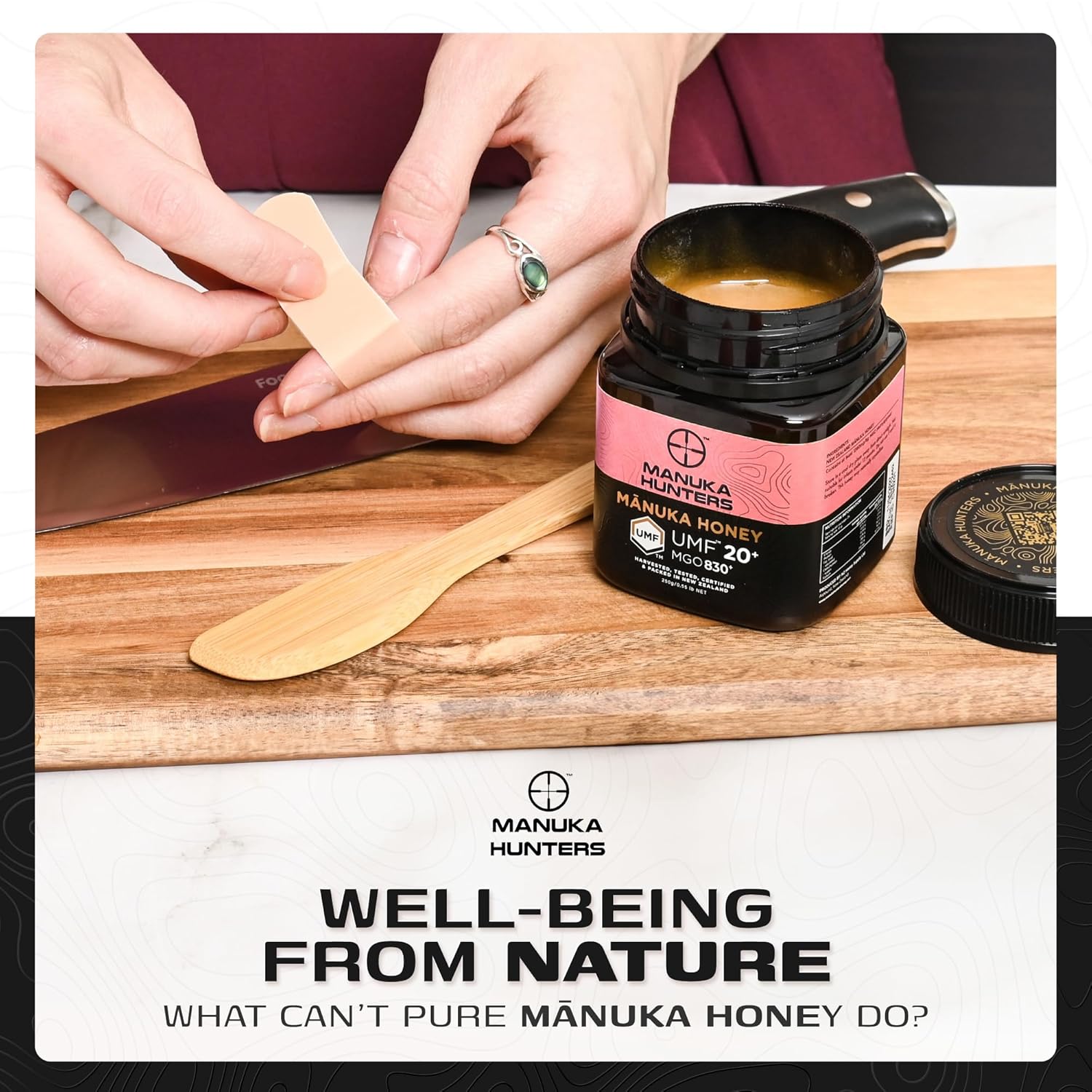 Manuka Hunters UMF 20+/MGO 830+ Certified New Zealand Manuka Honey - 100% Pure Natural Sweetener - Gluten, Dairy Free - Ideal for Tea, Coffee, Smoothies, and Baking - Sustainable - 4.4oz/125g/85ml Jar